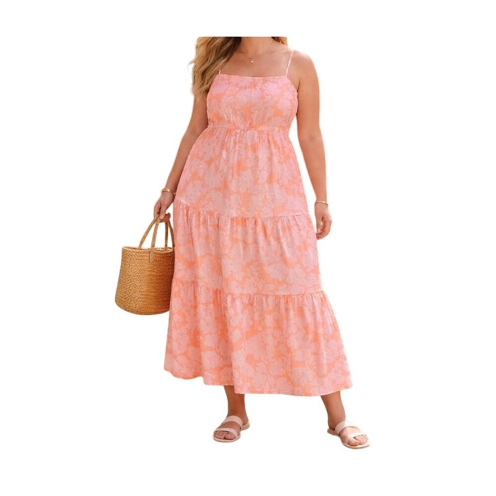 Social Standard by Sanctuary Floral Tiered Maxi Dress Peach Orange XXL
